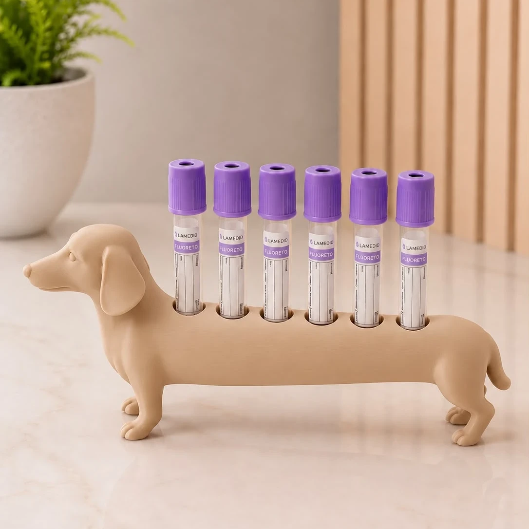 Suporte cachorro para tubos de coleta na cor bege